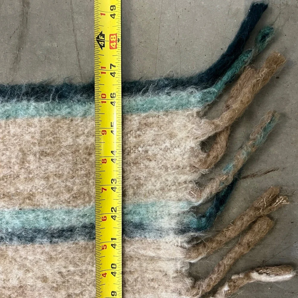 Broyhill Throw Blanket Brown Striped Acrylic Poly Wool Blend Tassel‎ Fringe Soft